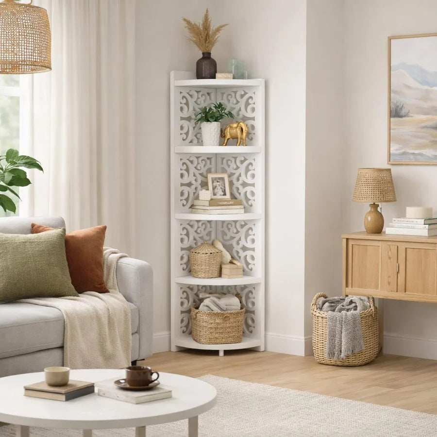 Raft organizator decorativ cu 5 etaje, alb, ideal pentru living, baie sau dormitor, 120x23cm