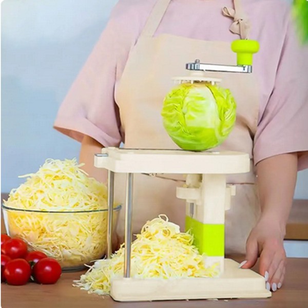 Masina Manuala pentru Maruntit Varza, cu Maner Rotativ, Lame din Inox, Corp din Plastic, pentru Legume si Fructe, 20 x 20 x 15 cm, Alb, Dara