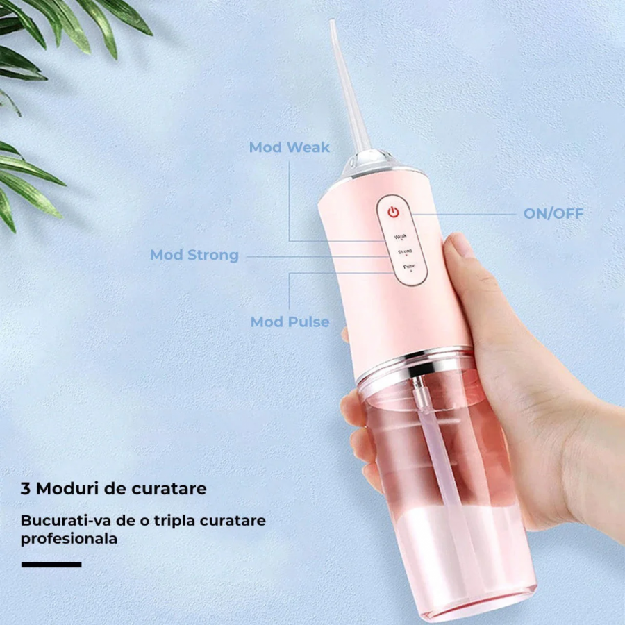 Set 3  GRATIS! Irigator Bucal Portabil cu 4 Capete și 3 Moduri de Curățare