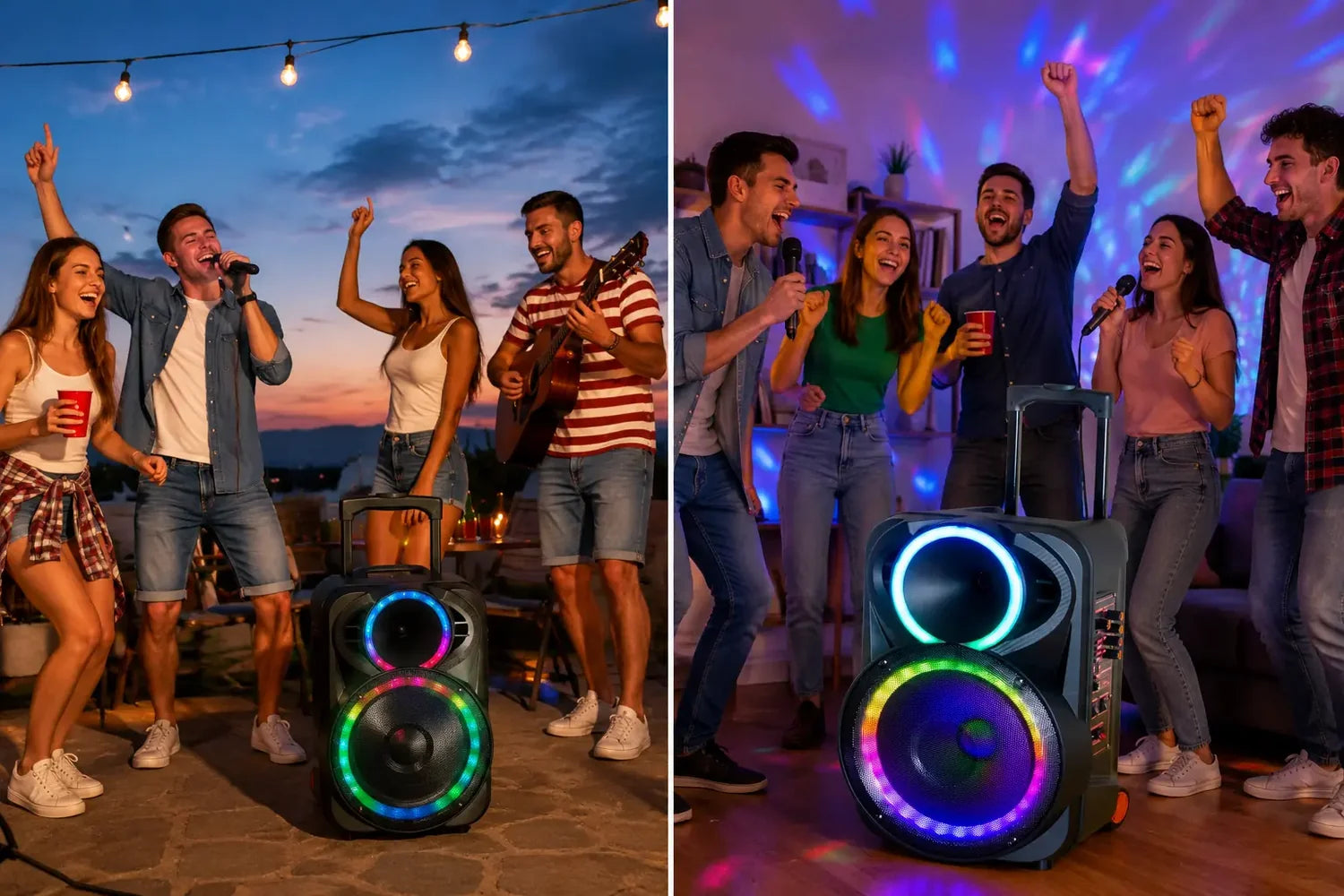 At Performance Vezi toate produsele Boxă Portabilă Karaoke 12" KOLAV F1230, 400W PMPO, Acumulator Reîncărcabil, 2 Microfoane Wireless, Bluetooth, RGB LED, TWS, USB/TF, FM Radio, Telecomandă, Bass puternic