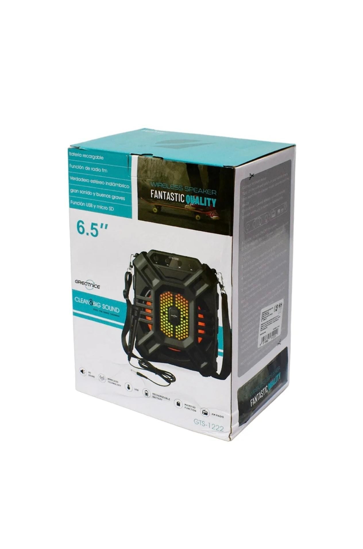 Boxa portabila Bluetooth, Wireless, 10W, Microfon cu fir, 1200mAh, LED, AUX, Card, USB, Radio FM