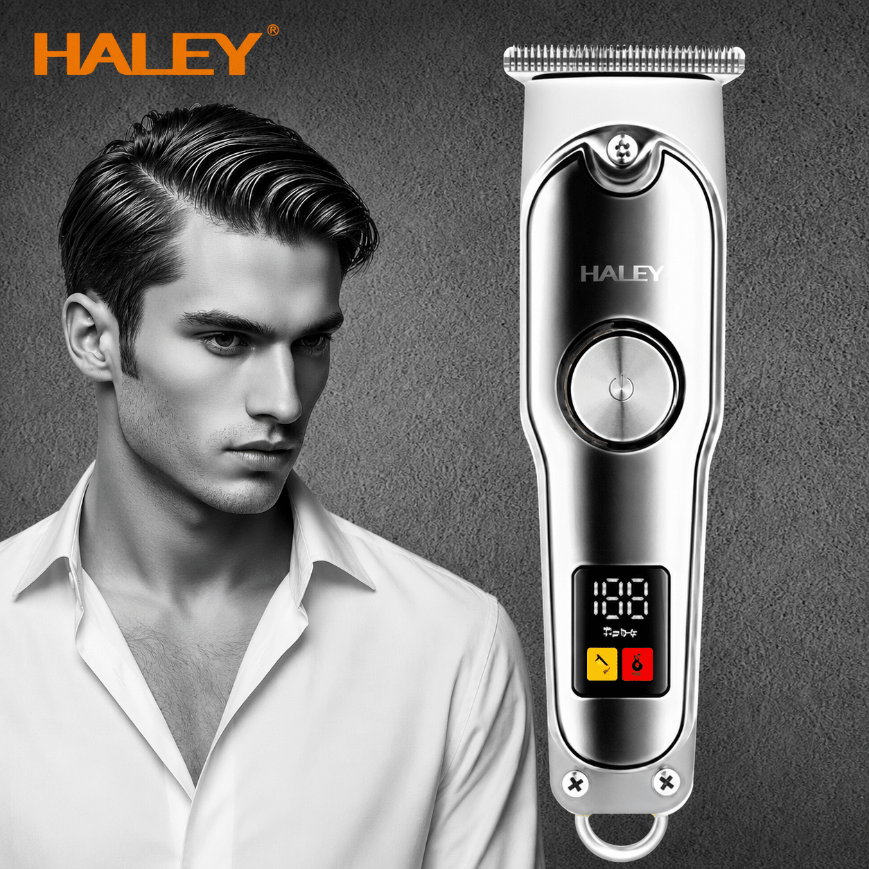 Mașină Profesională de Tuns și Contur HALEY HY-4518/HY-4519, Acumulator 500mAh, Autonomie 60 Min, Display LED, 4 Piepteni 1.5–6 mm, Încărcare USB