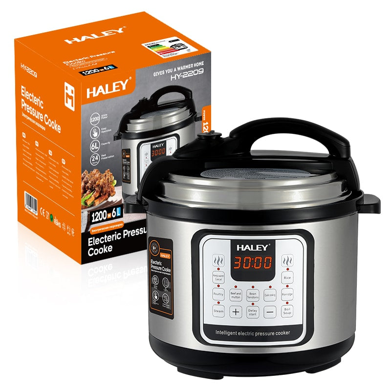 Oală Sub Presiune Electrică Multifuncțională HALEY 10 în 1, 1200W, 6L, Negru/Argintiu – Gătire Rapidă și Inteligentă