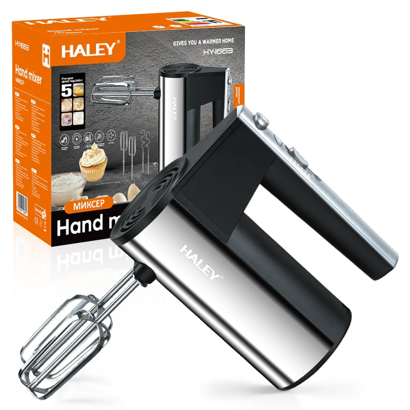 Mixer de Mână din Inox HALEY 500W – 5 Viteze, Silențios, Motor Puternic, Accesorii Incluse