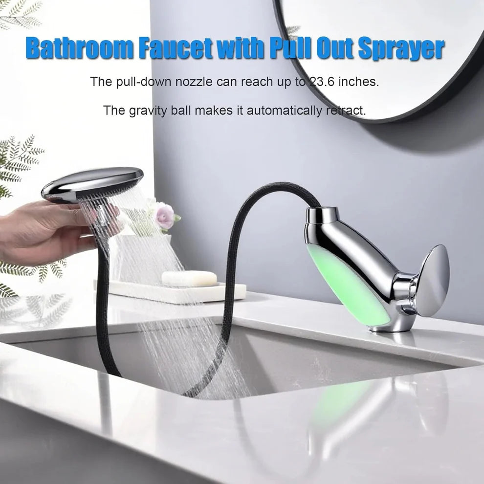 Baterie LED Premium pentru Lavoar cu Cascadă, Cap Retractabil 360° și 3 Moduri de Jet