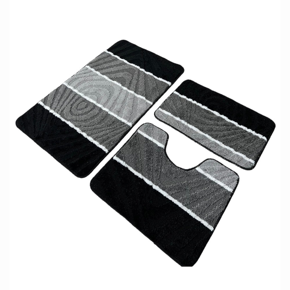 Set covoras de baie 3 piese, polipropilena, 80x50cm, 50x40cm, 40x60cm, Gri Multi