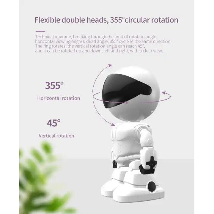 Camera de supraveghere Smart Robot，Cu Functie Baby Monitor，Rotire 360 grade，Full HD 1080P，Camera WiFi，Wireless Audio Video+card 32G, Night Vision, Detectarea miscarilor，Two-Way Audio，Alb
