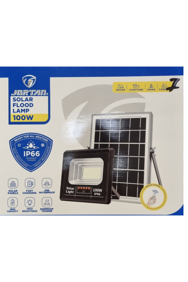 Proiector Solar Jortan 100W IP66 cu Indicator Baterie si Telecomanda 6500K