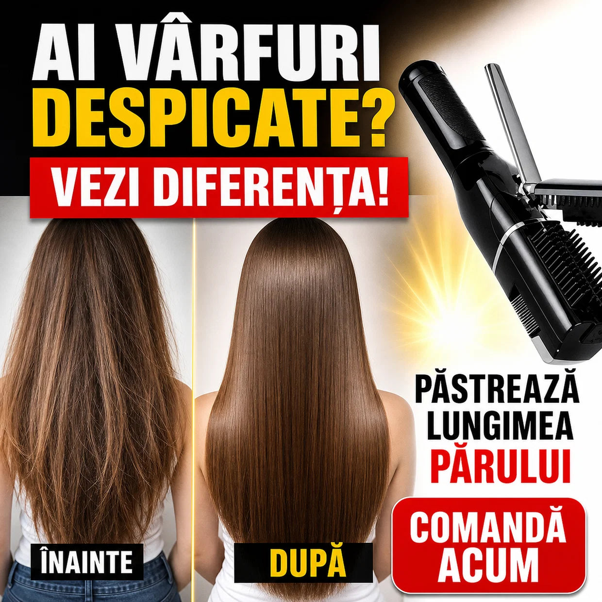 Aparat pentru Tuns Varfurile despicate cu accesorii și geantă, negru