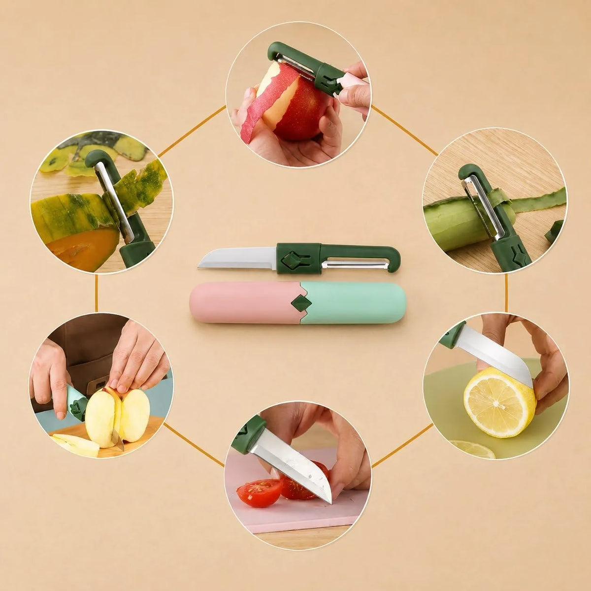 Set 2 Bucati  Cutit 2 in 1 cu Peeler din Otel Inoxidabil, Maner Ergonomic, Multifunctional pentru Bucatarie