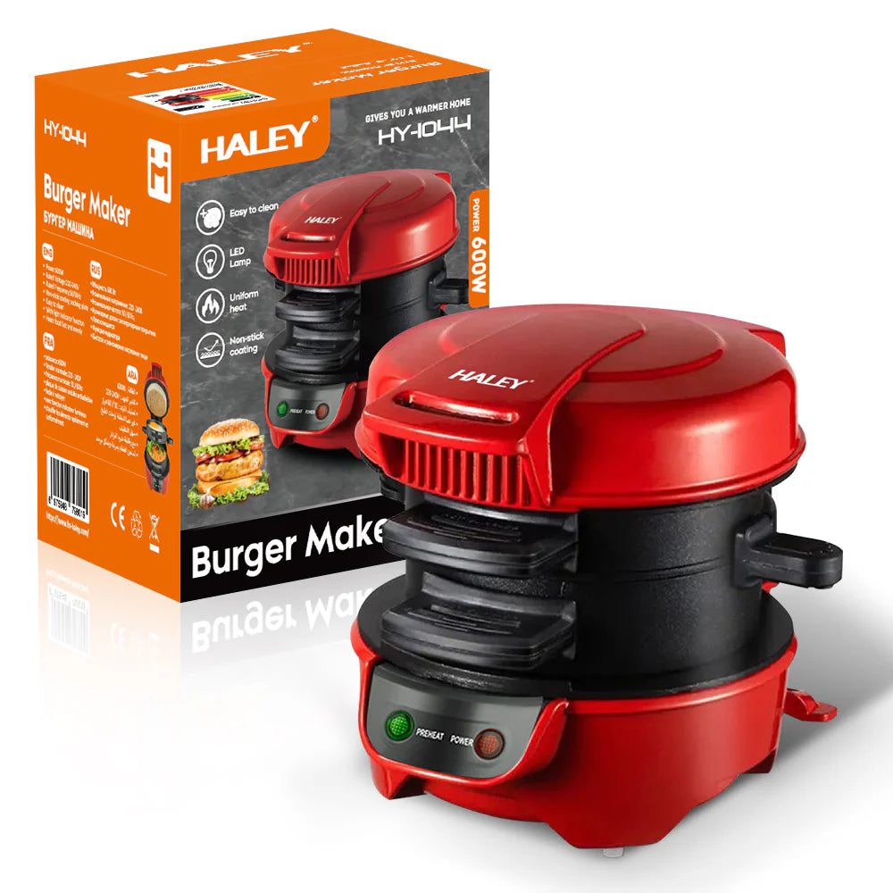 HALEY Vezi toate produsele Aparat de facut Burgeri Haley, 600W – Mic Dejun Rapid, Plăci Antiaderente, Încălzire Uniformă, Deschidere 180°