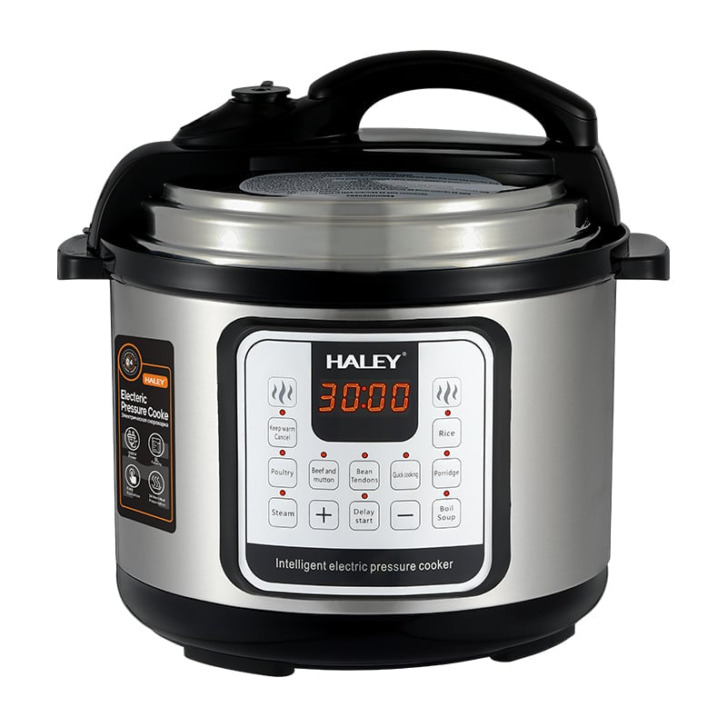 Oală Sub Presiune Electrică Multifuncțională HALEY 10 în 1, 1200W, 6L, Negru/Argintiu – Gătire Rapidă și Inteligentă