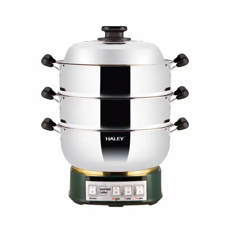 Vas Electric Multifuncțional HALEY HY-501, 2100W, Inox Premium cu Abur pe Două Nivele, Ideal pentru Gătit Sănătos Acasă sau la Hotel