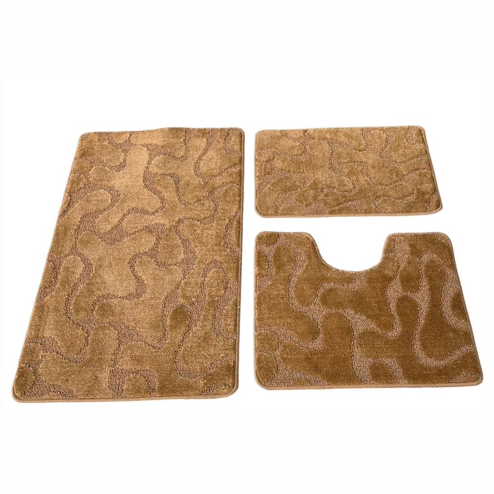 Set covoras de baie 3 piese, polipropilena,80x50,50x40, 40x60, Maro Uni