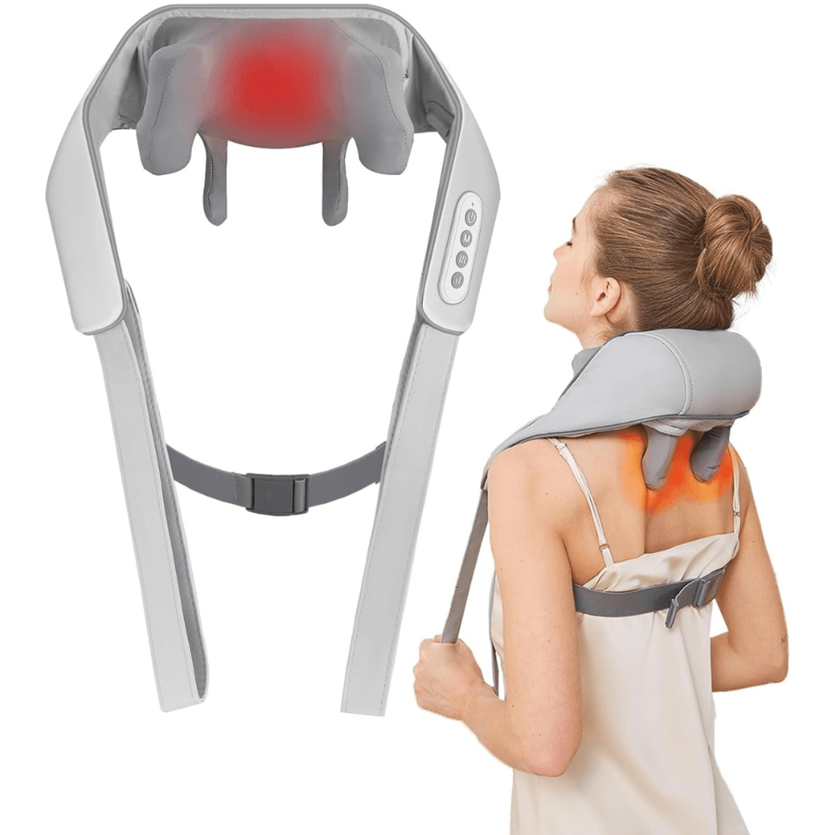 Aparat Masaj Cervical Hands-Free, pentru Relaxare Musculara, Rola de Masat care Imita Masajul Uman, Functie Incalzire