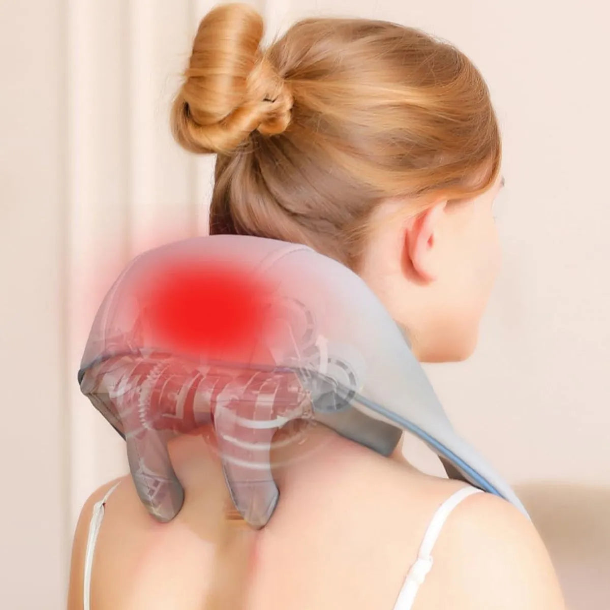 Aparat Masaj Cervical Hands-Free, pentru Relaxare Musculara, Rola de Masat care Imita Masajul Uman, Functie Incalzire