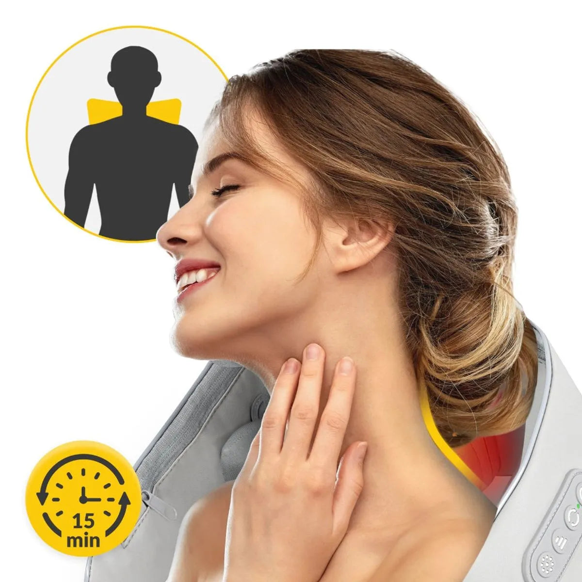Aparat Masaj Cervical Hands-Free, pentru Relaxare Musculara, Rola de Masat care Imita Masajul Uman, Functie Incalzire