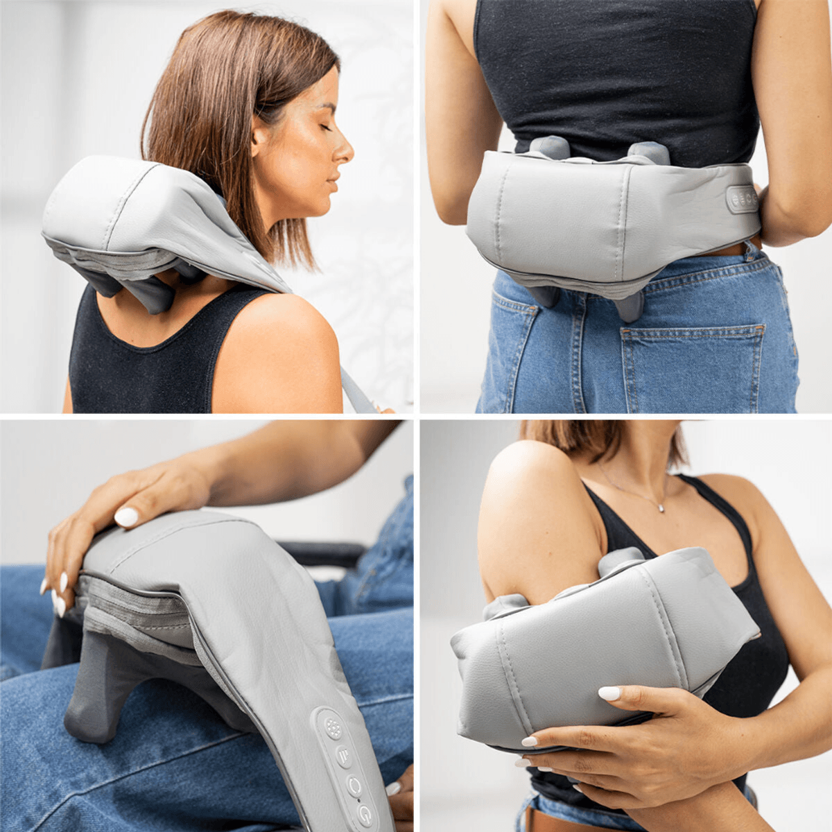 Aparat Masaj Cervical Hands-Free, pentru Relaxare Musculara, Rola de Masat care Imita Masajul Uman, Functie Incalzire