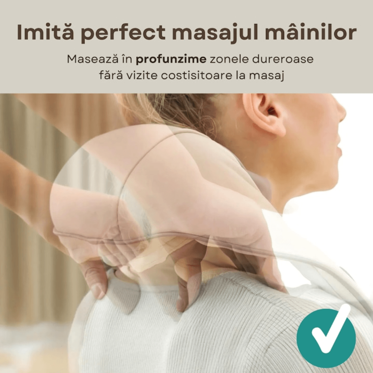 Aparat Masaj Cervical Hands-Free, pentru Relaxare Musculara, Rola de Masat care Imita Masajul Uman, Functie Incalzire