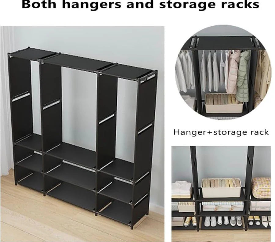 Dulap organizator haine cu rafturi si bara pentru umerase, 170x130x36 cm