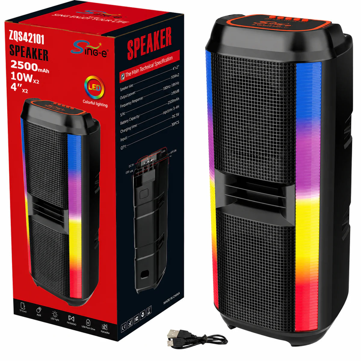 At Performance Vezi toate produsele Boxă Portabilă Bluetooth Sing-e ZQS42101, 200W, 2x4", Baterie 2500mAh, LED RGB, USB/TF, Bluetooth 5.0