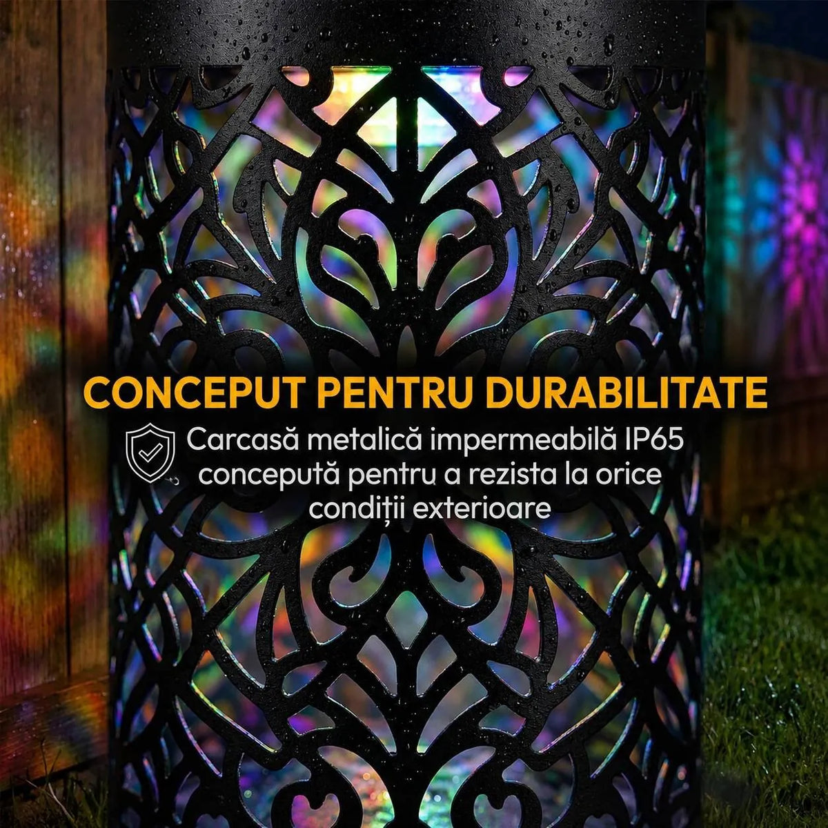 Lampa Solara de Perete cu Proiectie Mandala, 7 Culori Schimbatoare, Set 2 Bucati, Metalica, Impermeabila IP65, Negru