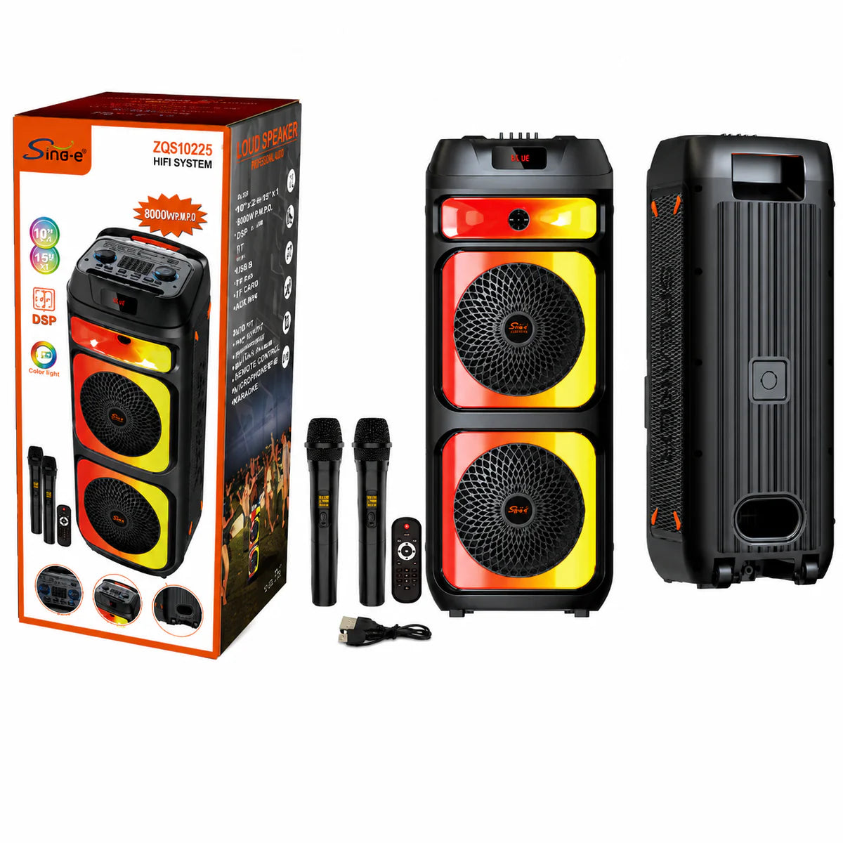 At Performance Vezi toate produsele Boxă Portabilă Karaoke Sing-e ZQS10225, Bluetooth, 2x10", 80W, DSP Audio, 2 Microfoane Wi-Fi, LED RGB, Acumulator 6000mAh, Telecomandă