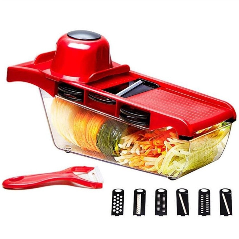 Razatoare Multifunctionala 6 in 1 pentru Legume si Fructe - Lame Inox cu Recipient
