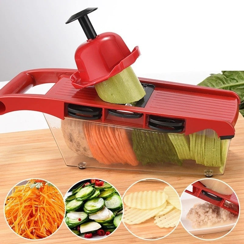 Razatoare Multifunctionala 6 in 1 pentru Legume si Fructe - Lame Inox cu Recipient