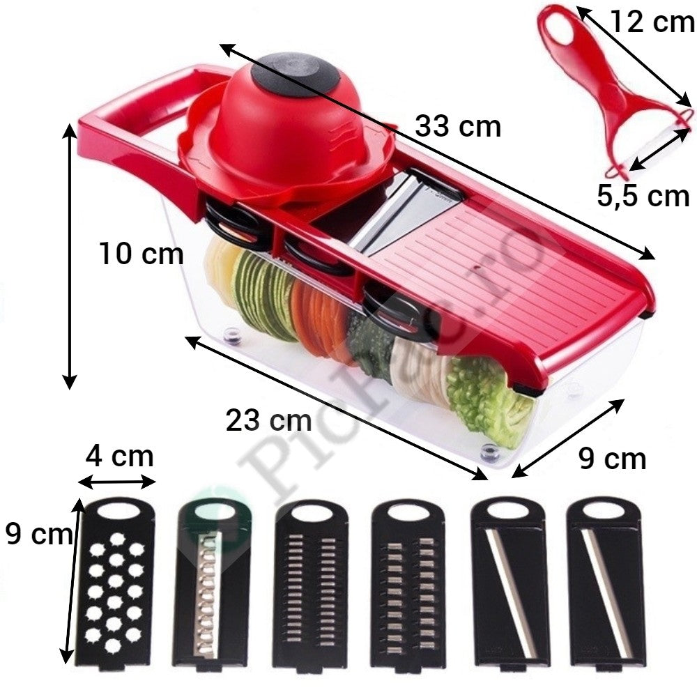 Razatoare Multifunctionala 6 in 1 pentru Legume si Fructe - Lame Inox cu Recipient