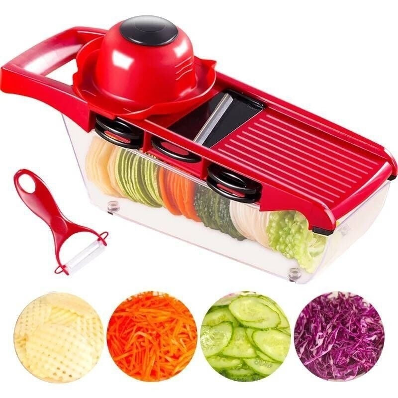 Razatoare Multifunctionala 6 in 1 pentru Legume si Fructe - Lame Inox cu Recipient
