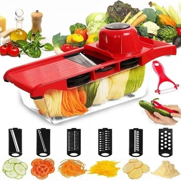 Razatoare Multifunctionala 6 in 1 pentru Legume si Fructe - Lame Inox cu Recipient