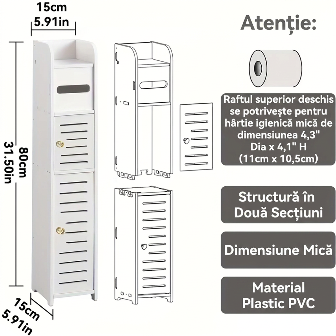 Dulap de Baie cu 4 Niveluri – 78 x 17 x 15 cm, PVC, Organizator Îngust pentru Spații Mici