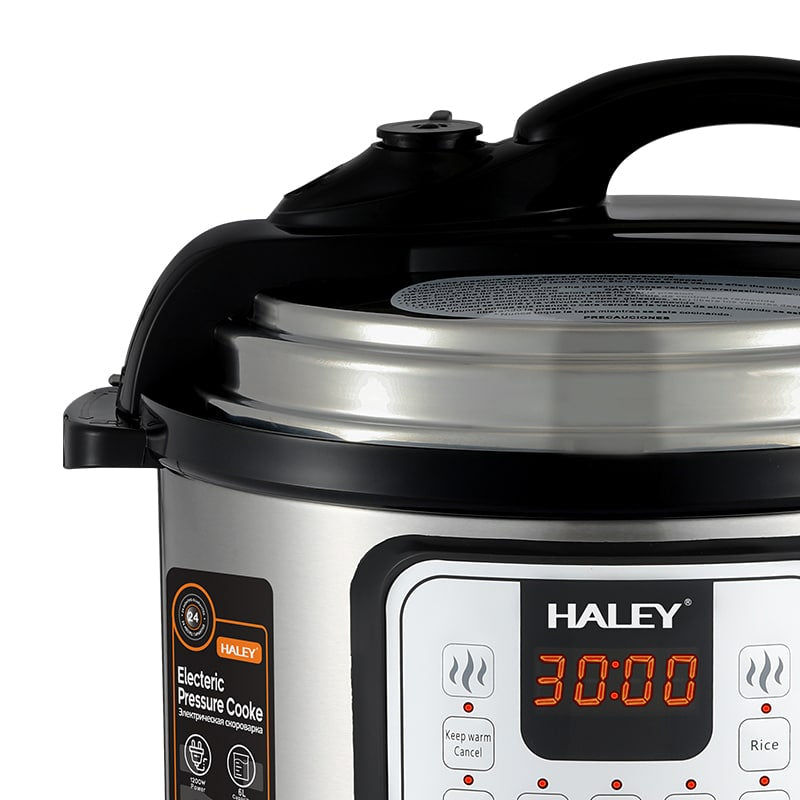Oală Sub Presiune Electrică Multifuncțională HALEY 10 în 1, 1200W, 6L, Negru/Argintiu – Gătire Rapidă și Inteligentă