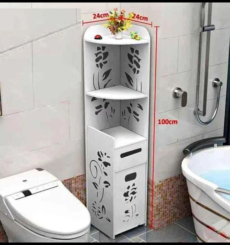 ulap vertical pentru baie, cu 3 polite, 2 sertare, dimensiuni 90x24x24 cm, greutate maxima suportata 15 kg, alb