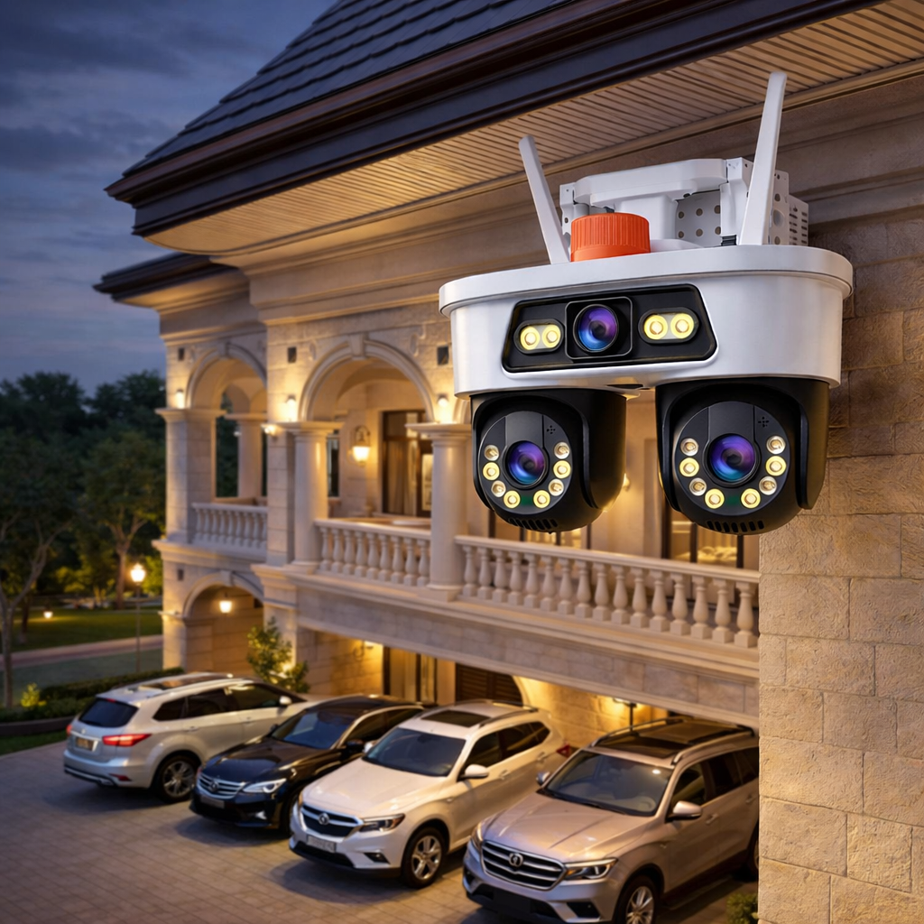 Camera de Supraveghere JORTAN, WiFi, Tripla, 9MP, PTZ 355°, 3 Lentile, IP66, Audio Bidierctional