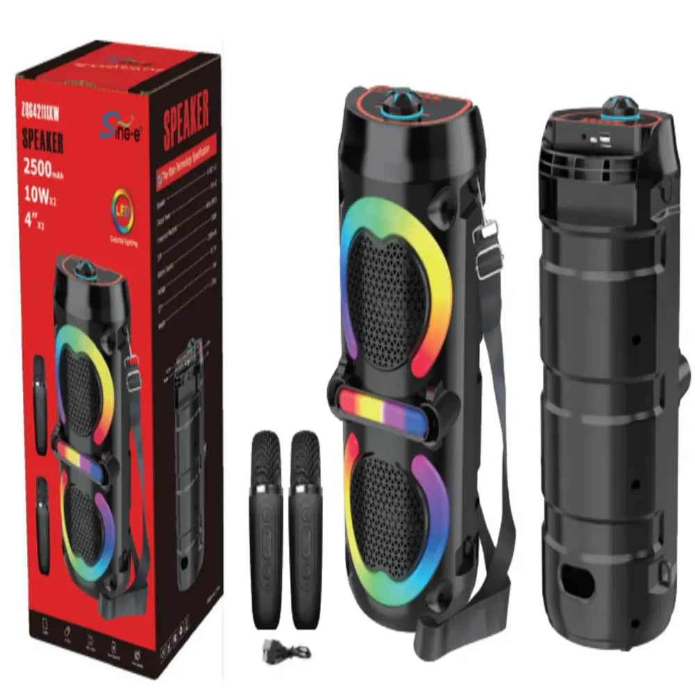 At Performance Vezi toate produsele Boxă Portabilă Bluetooth Karaoke ZQS42111KW, 200W, 2 Microfoane Wireless Incluse, Lumini LED RGB, Bass Puternic, Curea de Transport, Acumulator 2500mAh, Negru