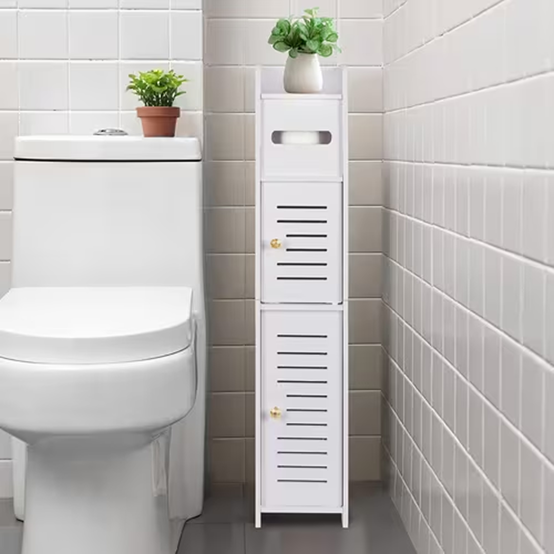 Dulap de Baie cu 4 Niveluri – 78 x 17 x 15 cm, PVC, Organizator Îngust pentru Spații Mici