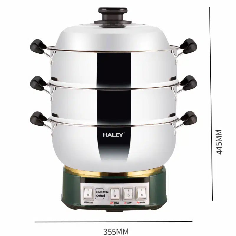 Vas Electric Multifuncțional HALEY HY-501, 2100W, Inox Premium cu Abur pe Două Nivele, Ideal pentru Gătit Sănătos Acasă sau la Hotel