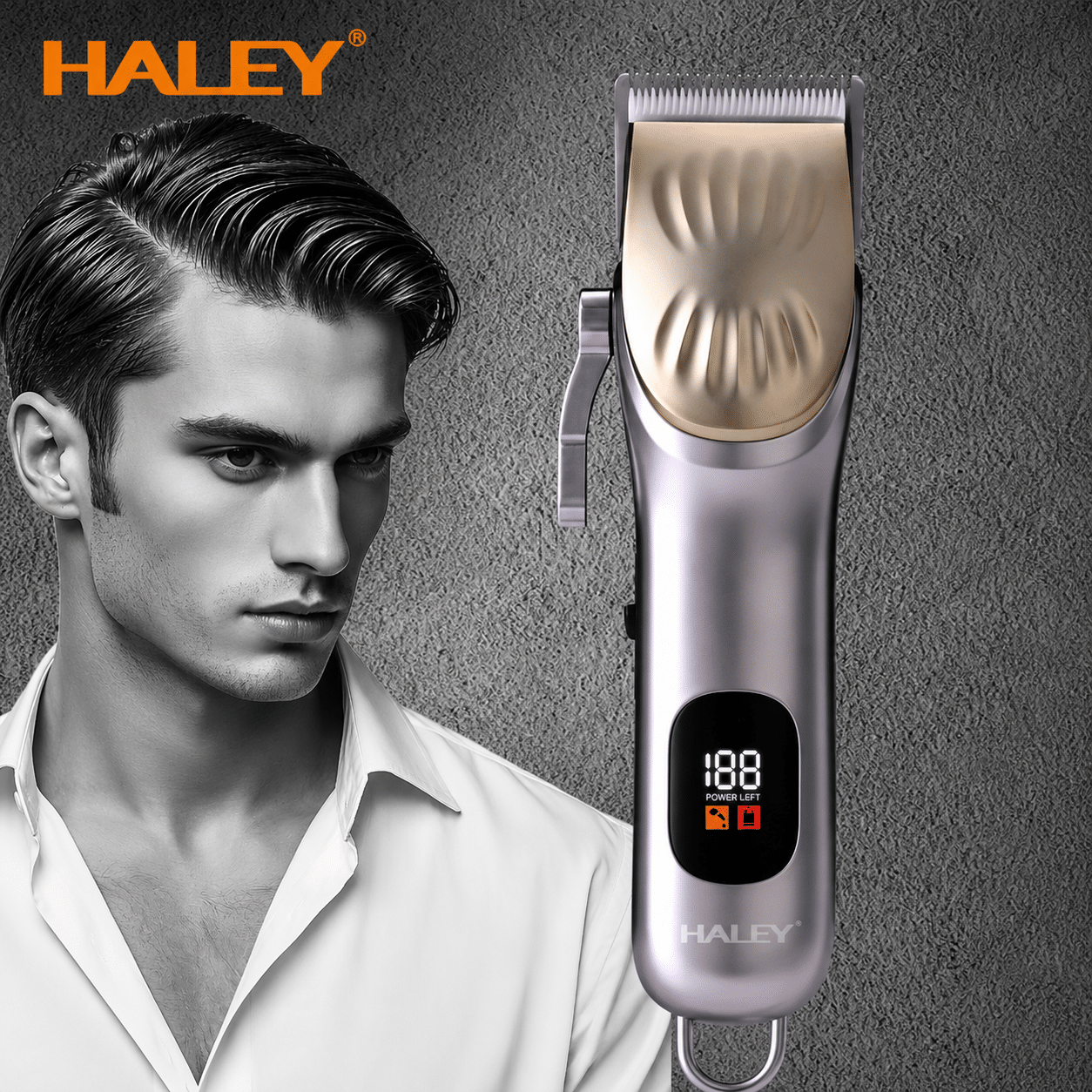 Mașină de Tuns Profesională HALEY HY-4510, Lamă Ceramică, 5 Trepte de Tăiere, Acumulator 1200mAh, Autonomie 120 Min, Încărcare USB Type-C, Display Digital