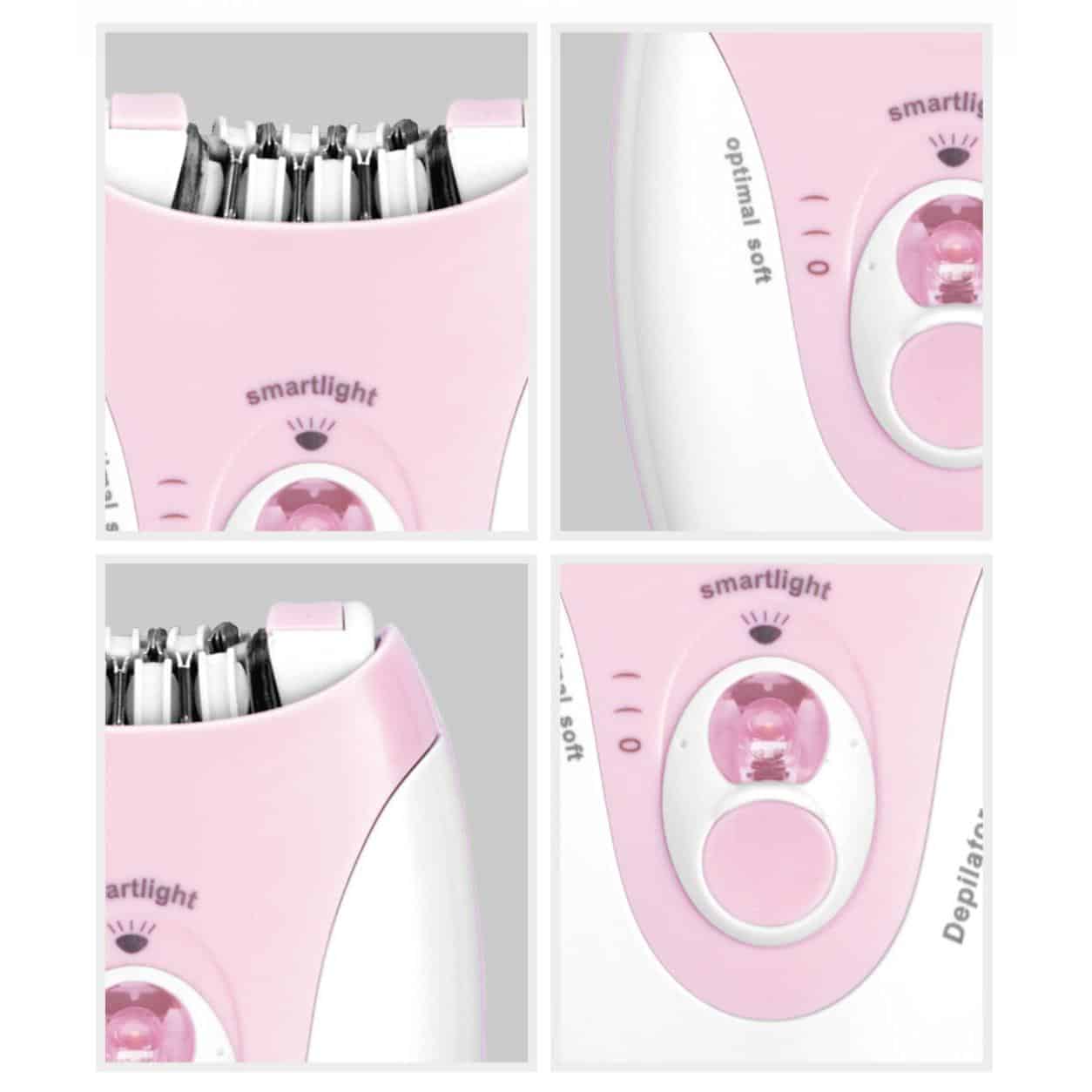 Epilator Electric pentru Femei HALEY HY-6501, 36 Pensete, 2 Trepte de Viteză, Lumină LED, Sistem de Masaj, Acumulator Reîncărcabil, Alb/Roz