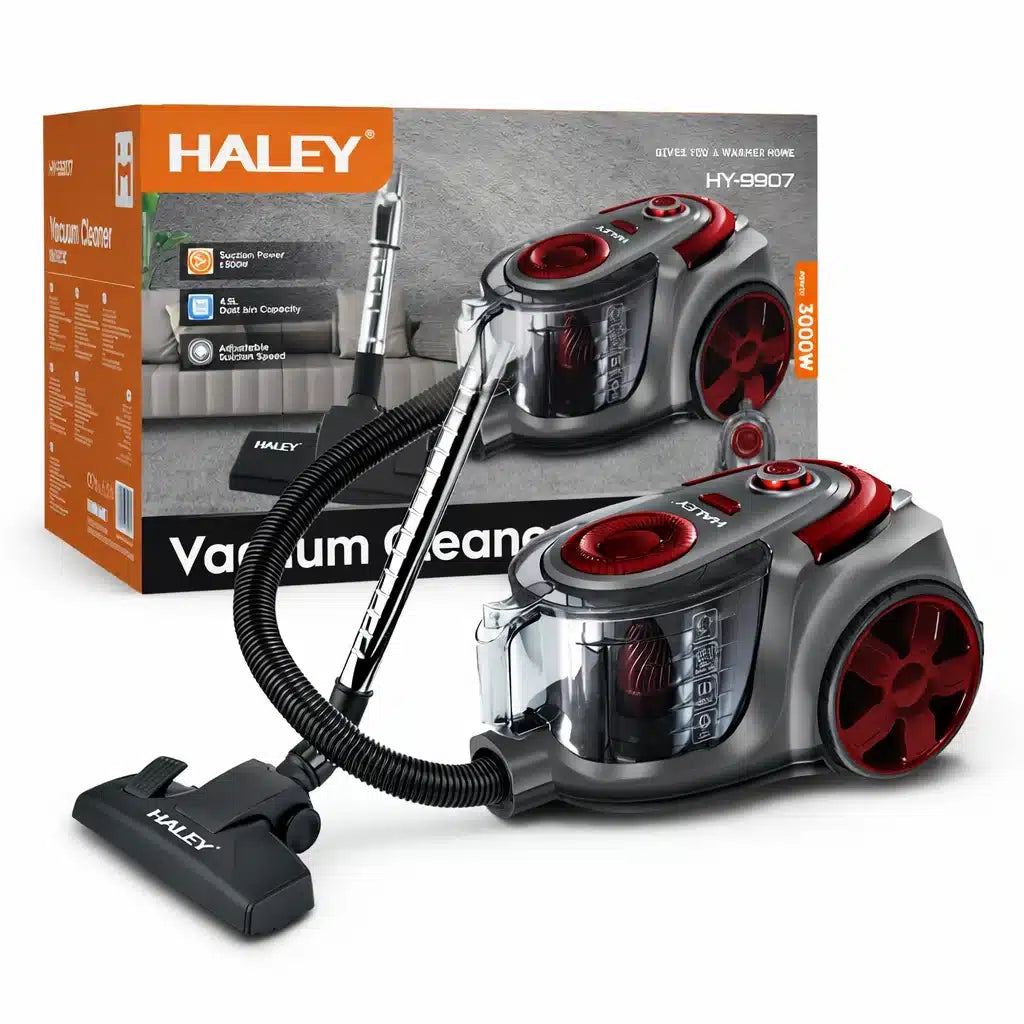 Aspirator fără sac HALEY 2L,1200W, Aspirator de praf Aspirator puternic cu fir, de calitate, cu ciclon, Rosu/Gri