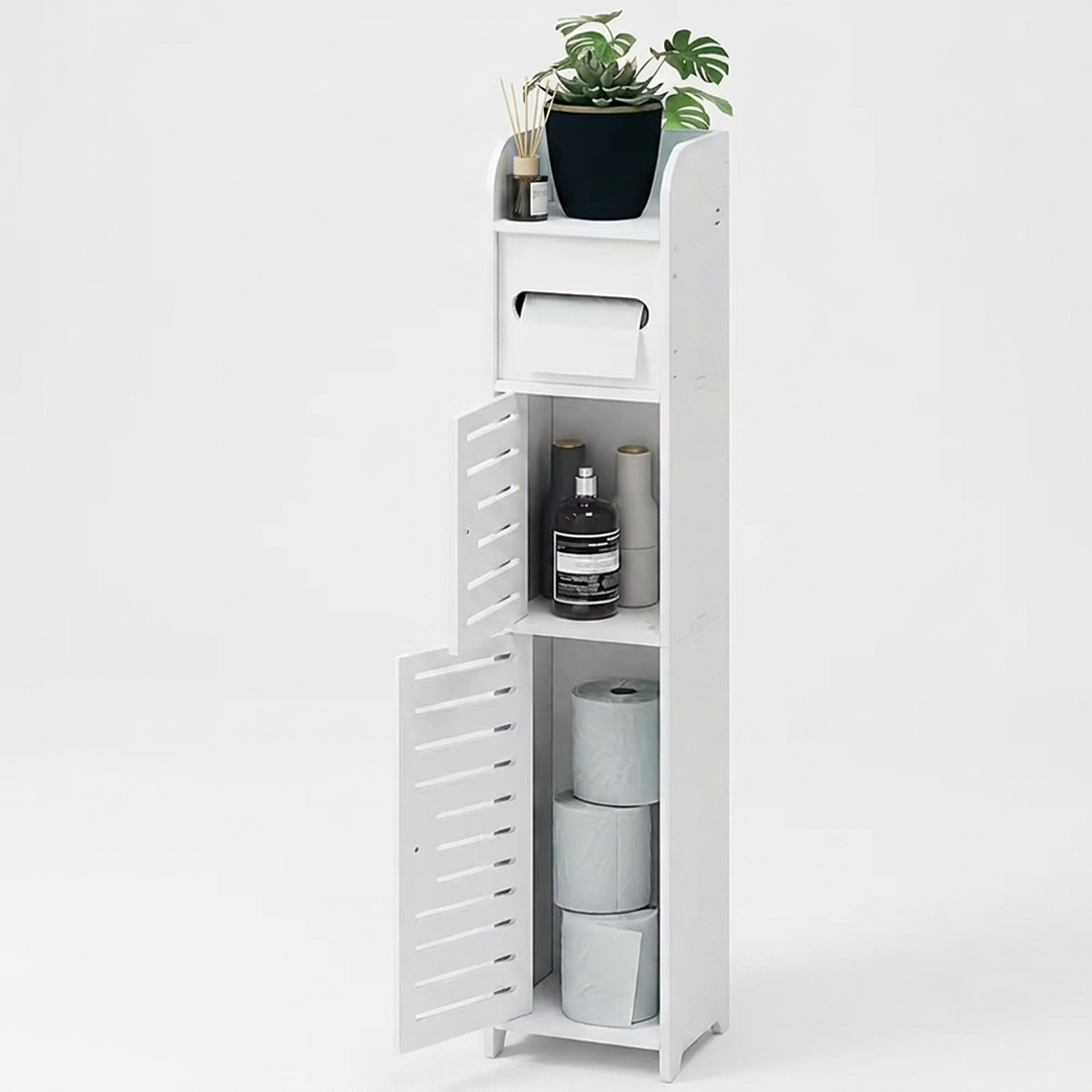 Dulap de Baie cu 4 Niveluri – 78 x 17 x 15 cm, PVC, Organizator Îngust pentru Spații Mici