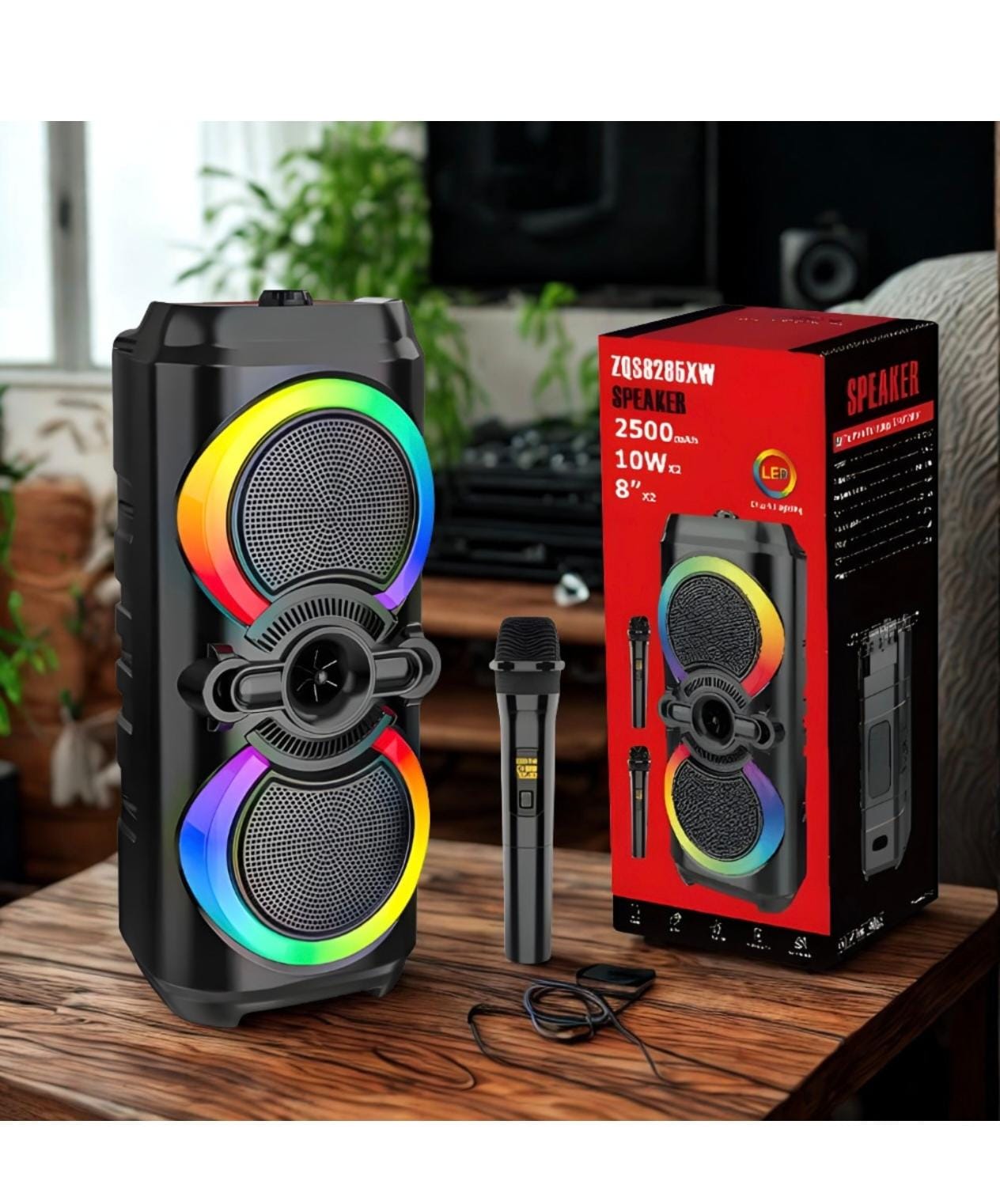 Boxă portabilă Blasko 10W cu microfon karaoke, lumini LED RGB, Bluetooth, USB