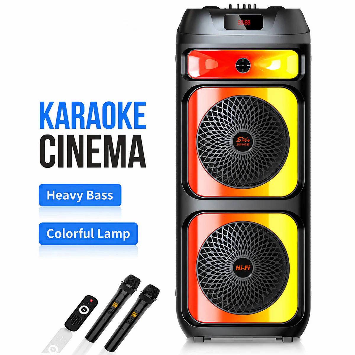 At Performance Vezi toate produsele Boxă Portabilă Karaoke Sing-e ZQS10225, Bluetooth, 2x10", 80W, DSP Audio, 2 Microfoane Wi-Fi, LED RGB, Acumulator 6000mAh, Telecomandă