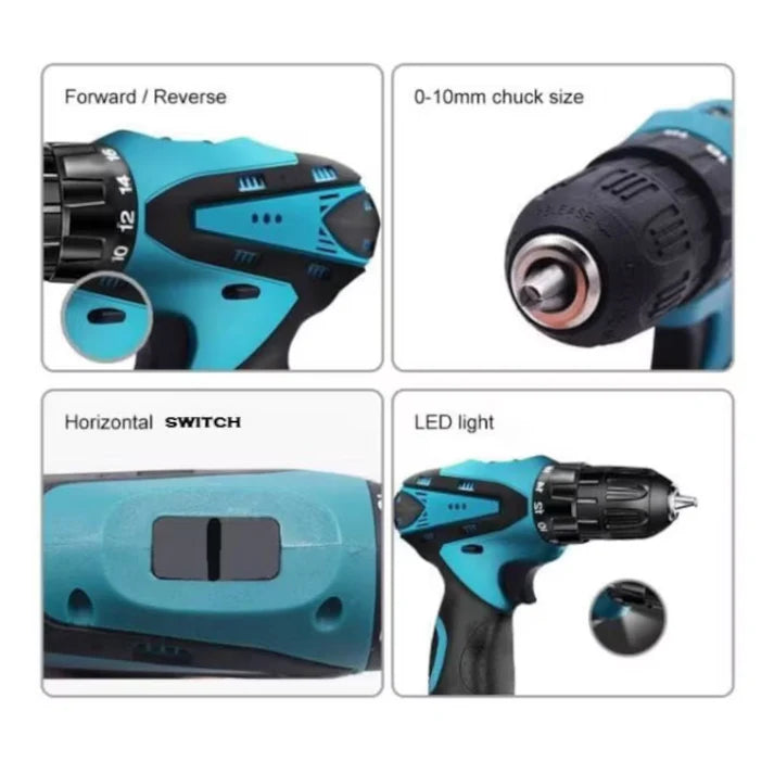 Bormașină / Autofiletantă Fără Fir 12V cu 2 Acumulatori și Trusă de 24 Accesorii
