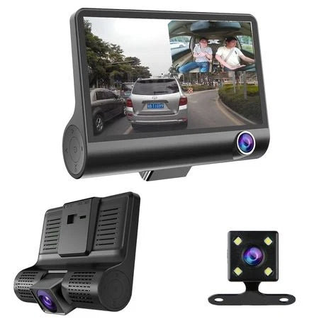 Cameră Auto Triplă Full HD 3 camere(fata,spate,interior) ecran 4'', G Senzor