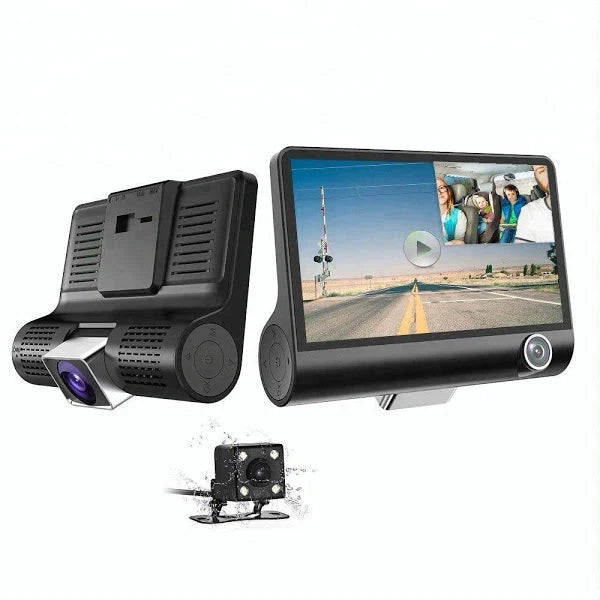 Cameră Auto Triplă Full HD 3 camere(fata,spate,interior) ecran 4'', G Senzor