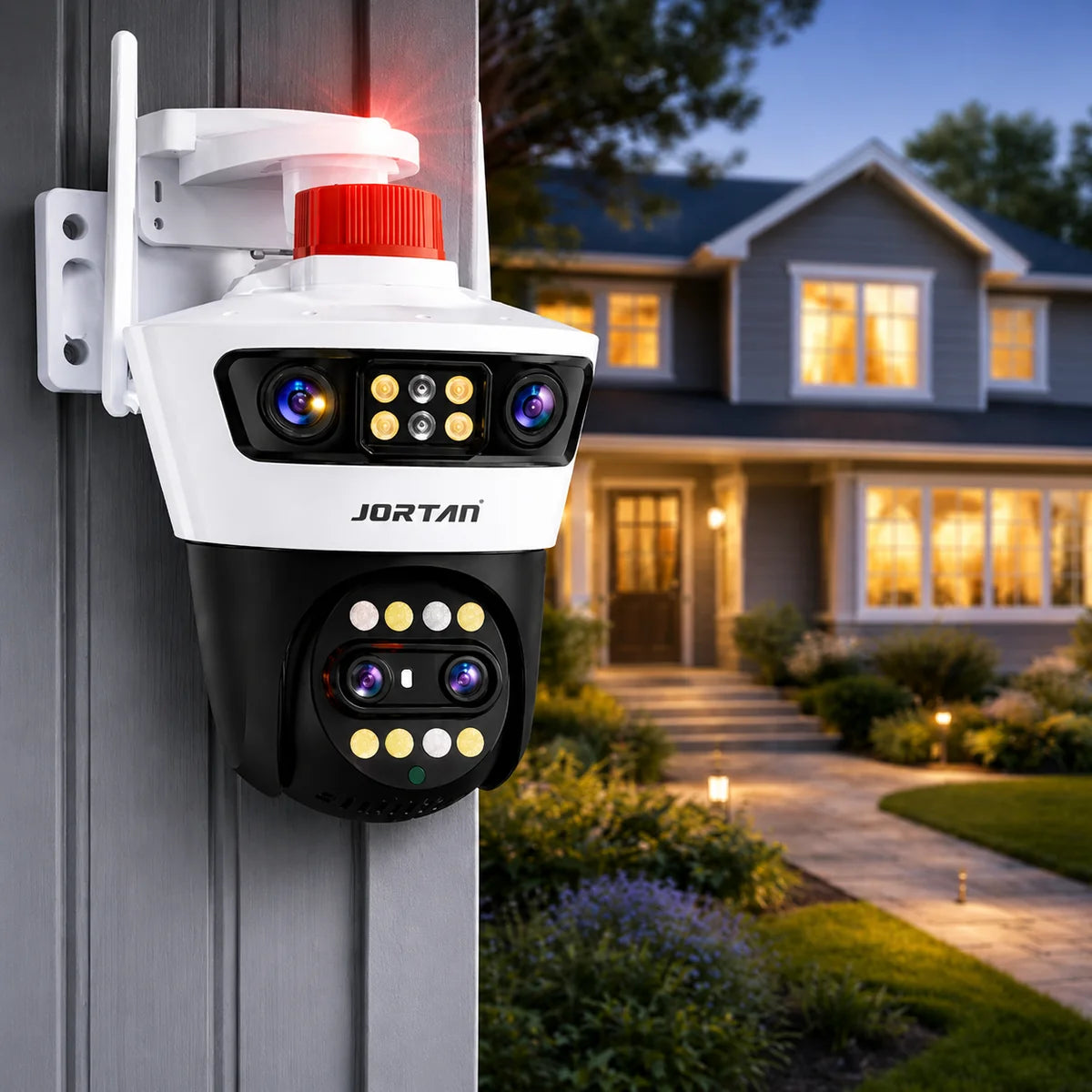 Camera Supraveghere WiFi JORTAN 7AL, 12MP, 4 Lentile cu Zoom 6x, Rotire 360°, Alarma, Vedere Nocturna Color, Ethernet, Waterproo