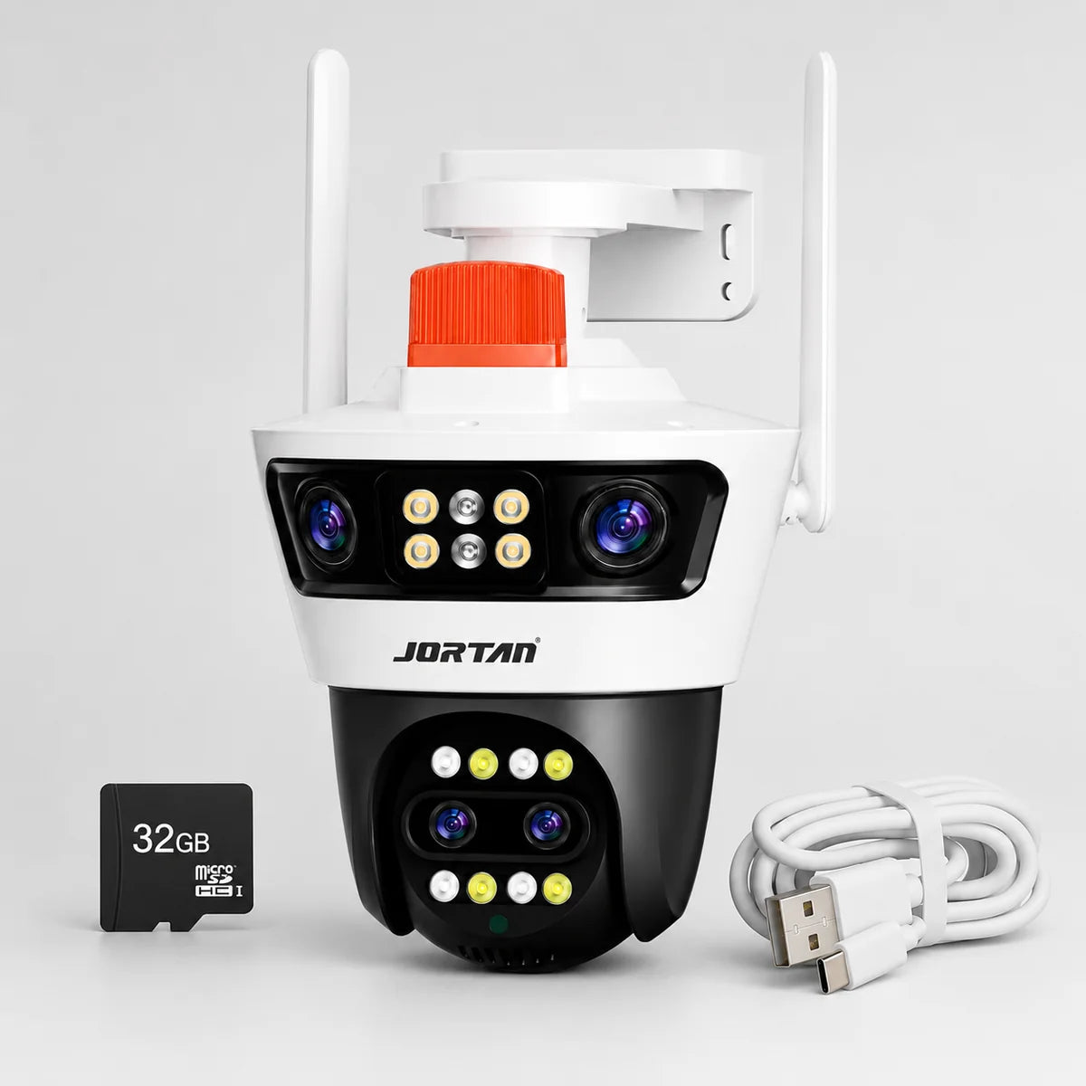 Camera Supraveghere WiFi JORTAN 7AL, 12MP, 4 Lentile cu Zoom 6x, Rotire 360°, Alarma, Vedere Nocturna Color, Ethernet, Waterproo